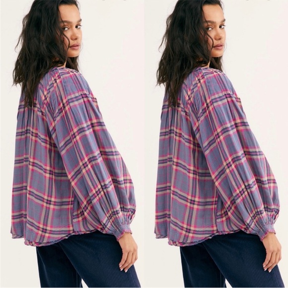 Free People We The Free Cloudbreaker Plaid Tunic Top Blouse Size Small - Picture 2 of 11
